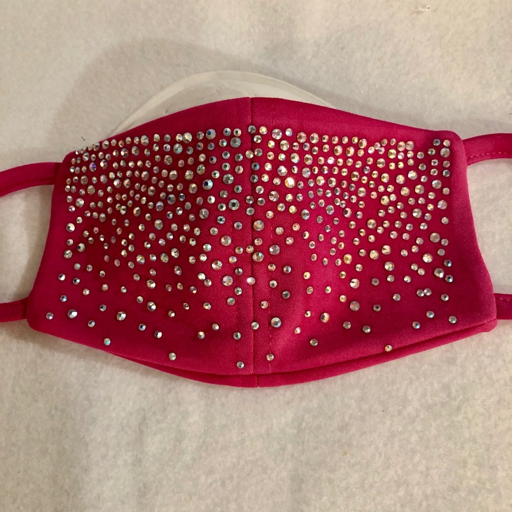 Hot pink face mask with full bling